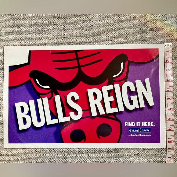 World Champion Chicago Bulls “BULLS REIGN” Chicago Tribune News Stand Promo Sign - Picture 3 of 3